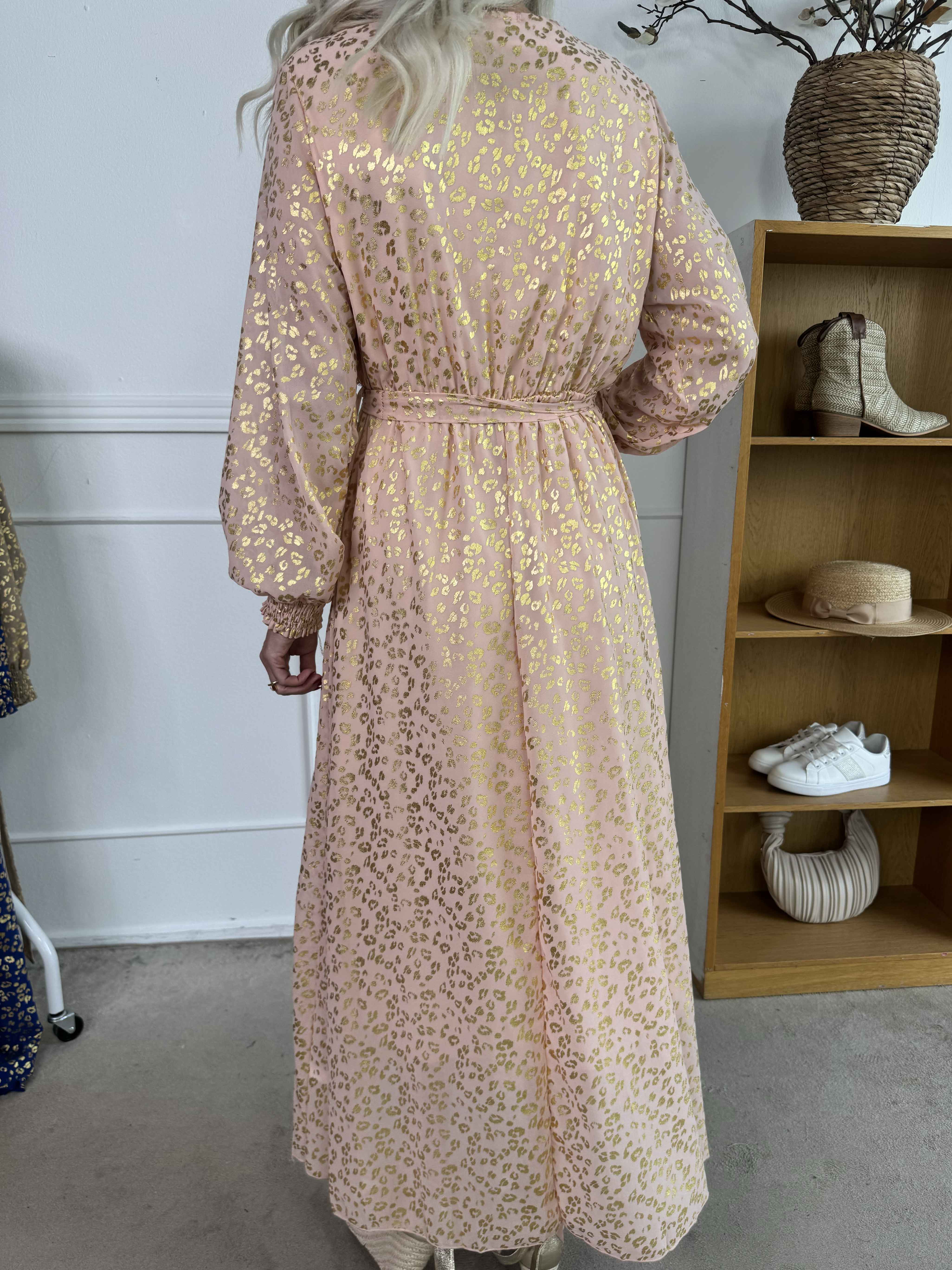 Tamas - Lang kjole med guld leopardprint
